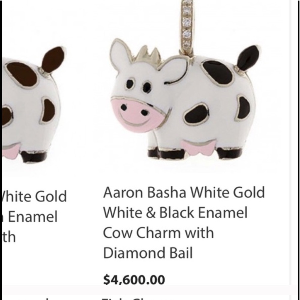 Aaron Basha White Gold Cow Charm with Diamond Bail